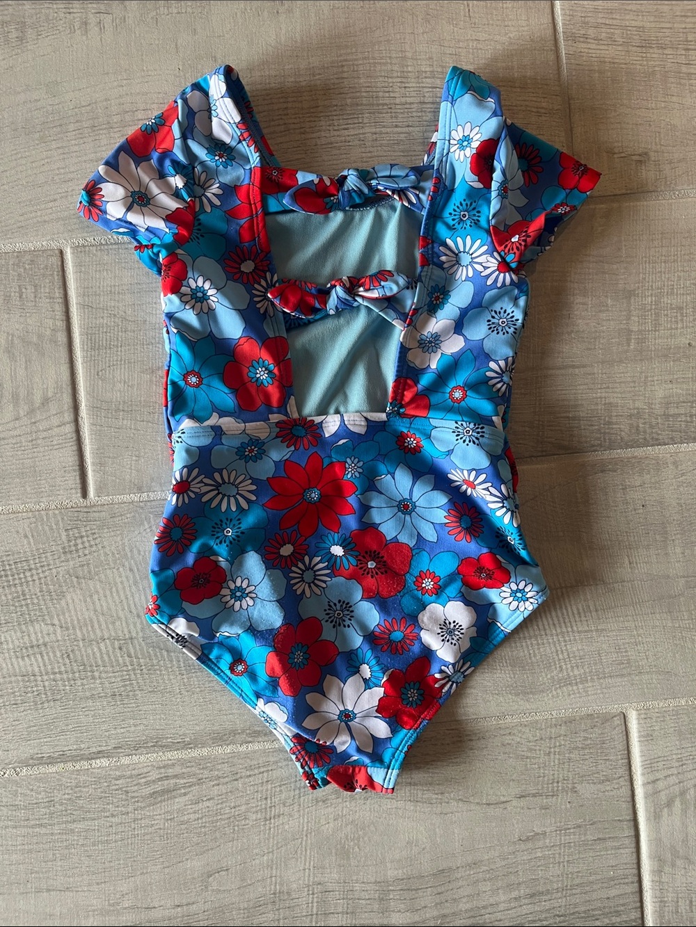 Cat & Jack Blue Floral One-Piece Swimsuit - Red & White Accents - Picture 3 of 5